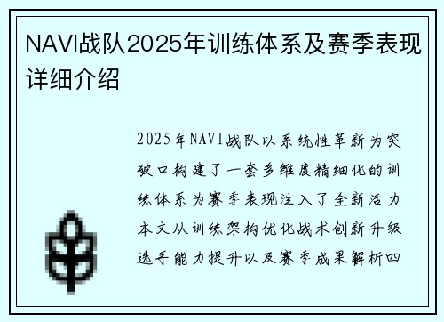 NAVI战队2025年训练体系及赛季表现详细介绍